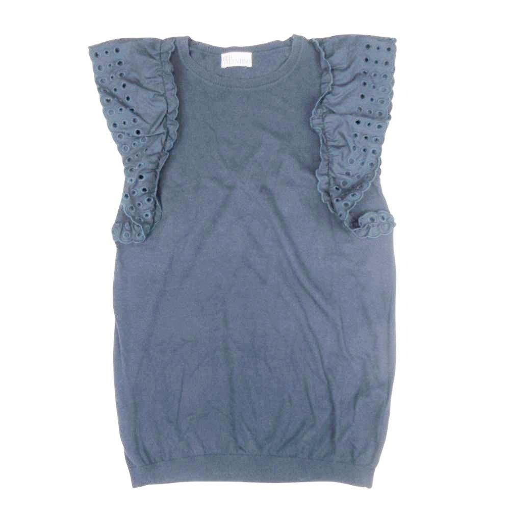 RED VALENTINO レッドヴァレンティノ カットワークレーススリーブ ニット ブラウス ノースリーブ プルオーバー S 紺 ネイビー レディース 古着