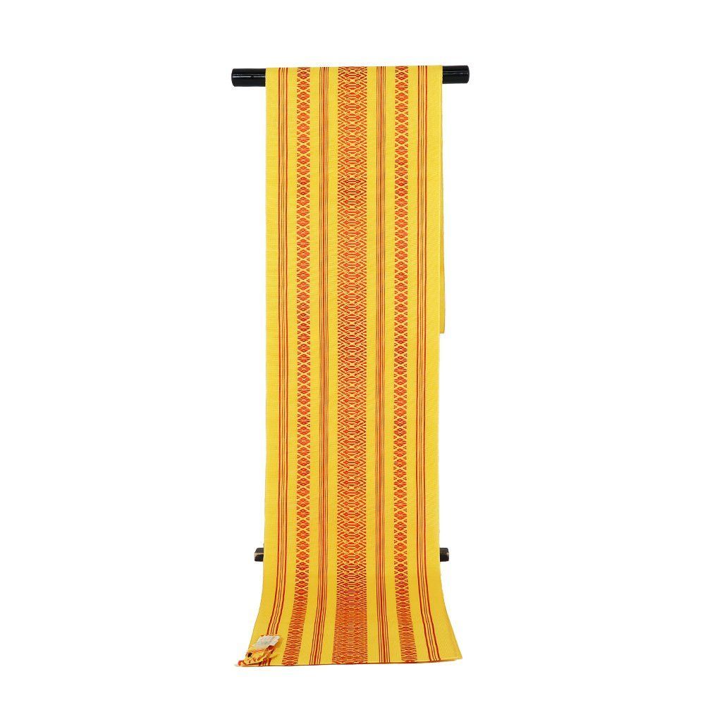 夏物　新品【御仕立上】 　正絹　本場筑前博多織紗八寸名古屋帯　黄色 紗 本場筑前博多織 八寸名古屋帯 正絹 黄色 赤 献上 N2449 未