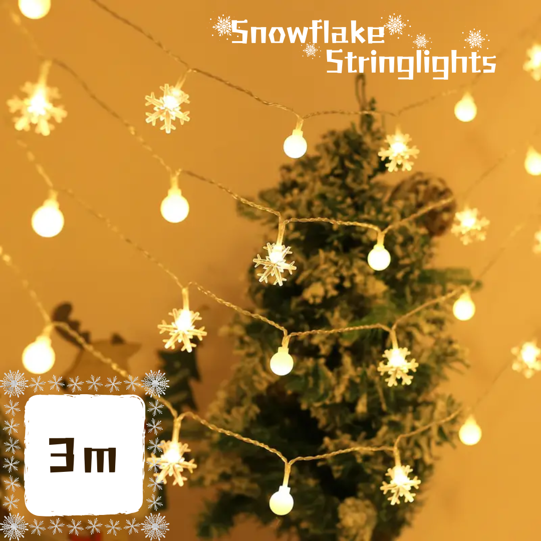 【Xmas】LED ストリングライト スノーフレーク ウォームカラー３ｍ 電池式 暖色 雪の結晶　イルミネーション