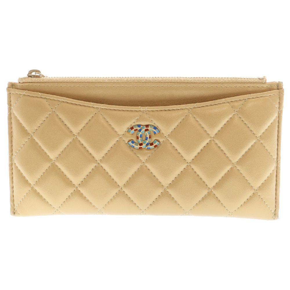 CHANEL ココマークマトラッセラムスキン長財布ブラックボルドー 