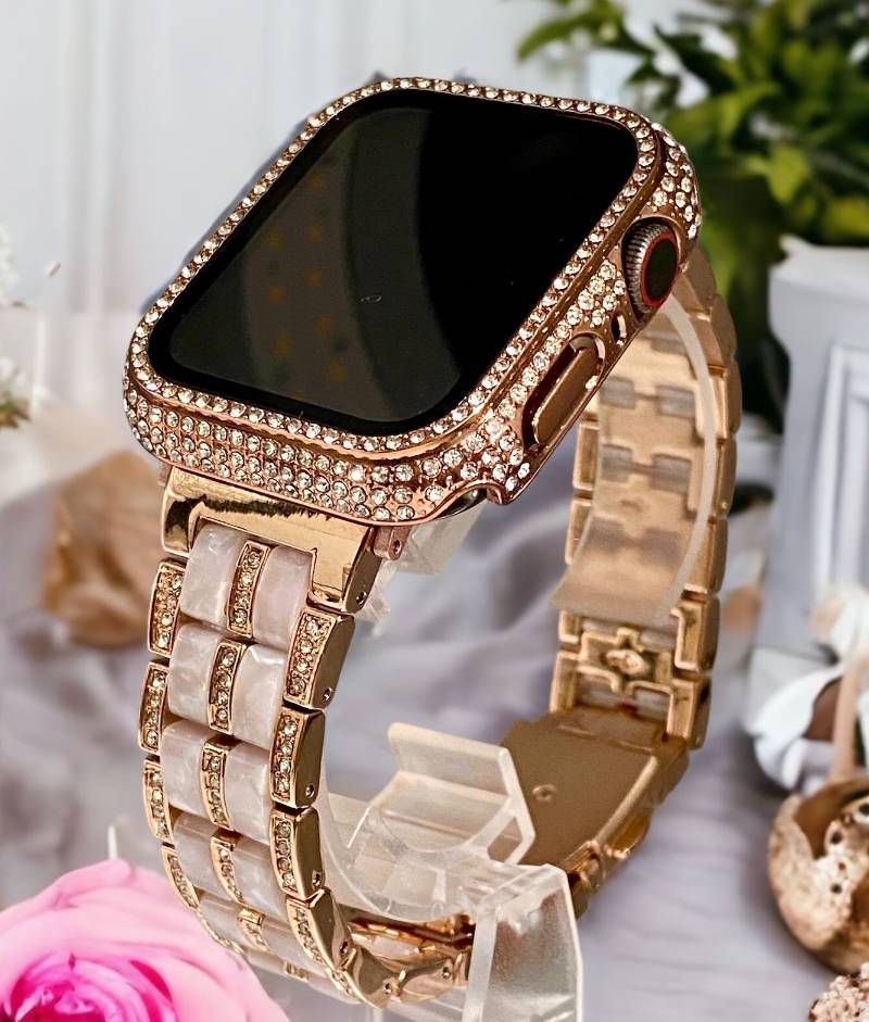 AppleWatchカバーケース キラキラ 保護 38 40 41 42 44 45 46 49 Ultra SE カスタム ステンレス ピンク大理石 ベルト 調整器付き ジルコニア アップルウォッチ対応