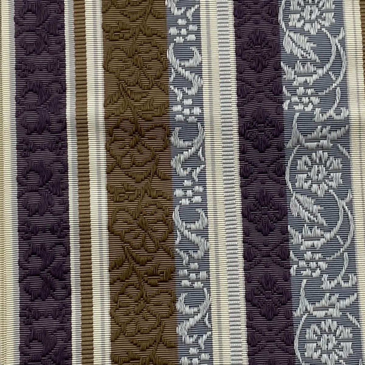 半幅帯 秀品 縞 花唐草 クリーム 正絹