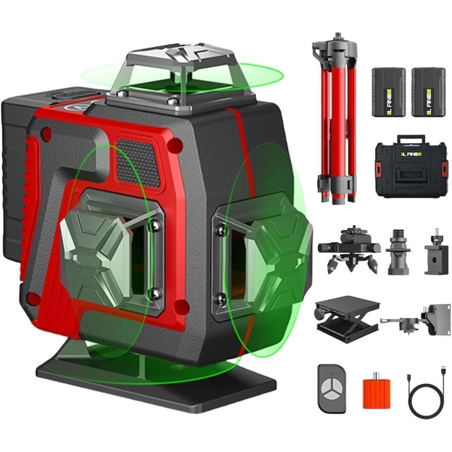 レーザー墨出し器 水平器 16ライン 4x360 高輝度 25メートル作業範囲 レーザーレベル 自動補正 受光器対応 リモコン付きグリーン 専用収納ケース付き