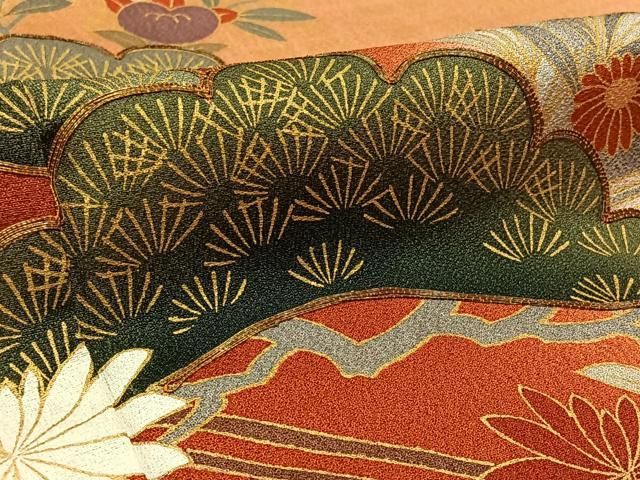 振袖フルセット6点サイズM〜Ｌ駒刺繍　流水地紙花文　暈し染め　金彩　正絹 振袖フルセット6点サイズM〜L駒刺繍 流水鴛鴦花文 金彩 正絹 - メルカリ