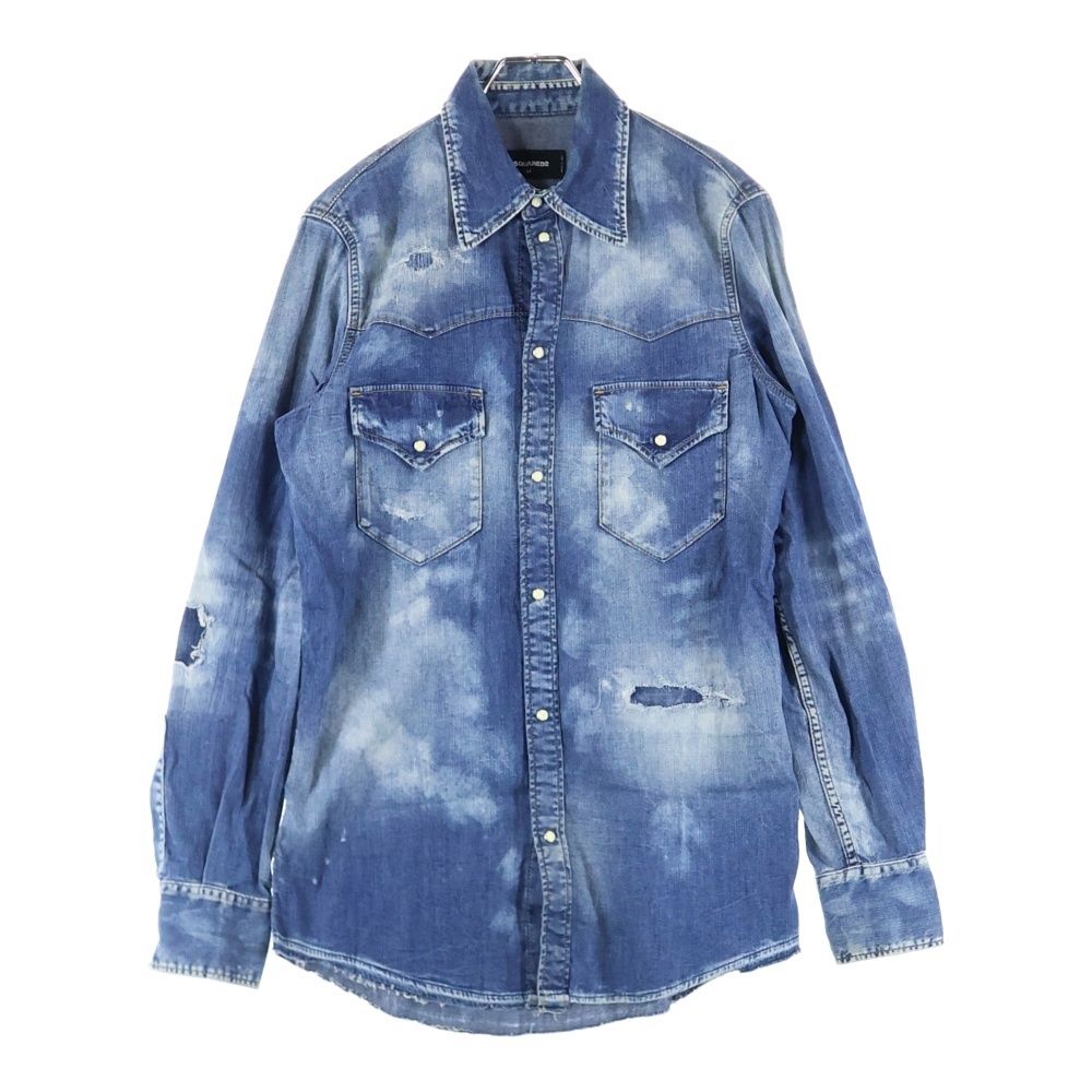 DSQUARED2 ディースクエアード ペイント加工 長袖デニムウェスタンシャツ インディゴ S71DM0258 S30341