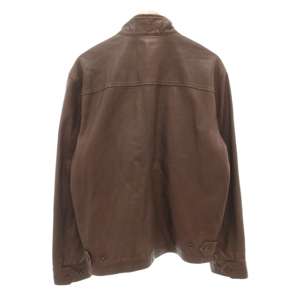 ポロ バイ ラルフローレン Polo by Ralph Lauren ライダースジャケット 革ジャン シングル ポロ刺繍 裏地チェック レザー L ダークブラウン AE AA