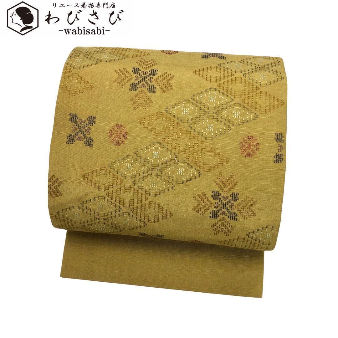 名古屋帯 本場琉球 南風原花織 証紙付 大城永光織物 芥子色 O-3427 名古屋帯 本場琉球 南風原花織 証紙付 大城永光織物 芥子色 O-3427