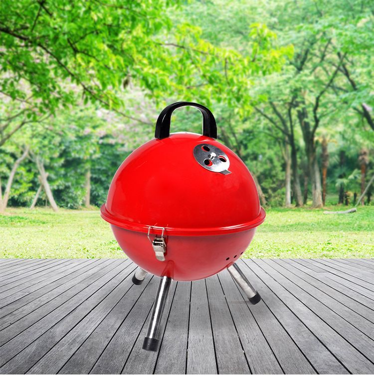 送料無料 ステンレス製 小型円形バーベキューグリル アウトドア用 ポータブル炭火焼き炉 サッカーボール型 コンパクトキャンプ用