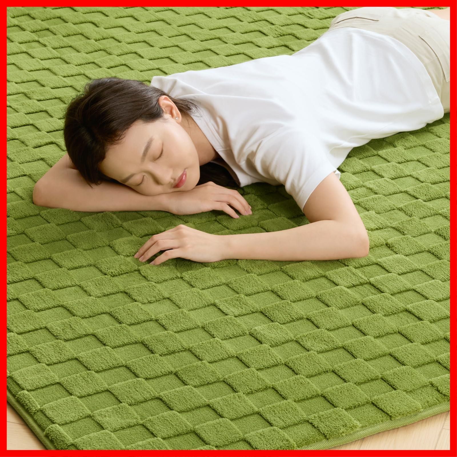 もちもち 滑り止め ふわっと手触り 低ホルム ホットカーペット対応 抗菌 防ダニ 冬用 防音 約2畳 おしゃれ 190×190cm 厚手 こたつ敷きマット 厚20mm カーペット グリーン ラグ Ashler