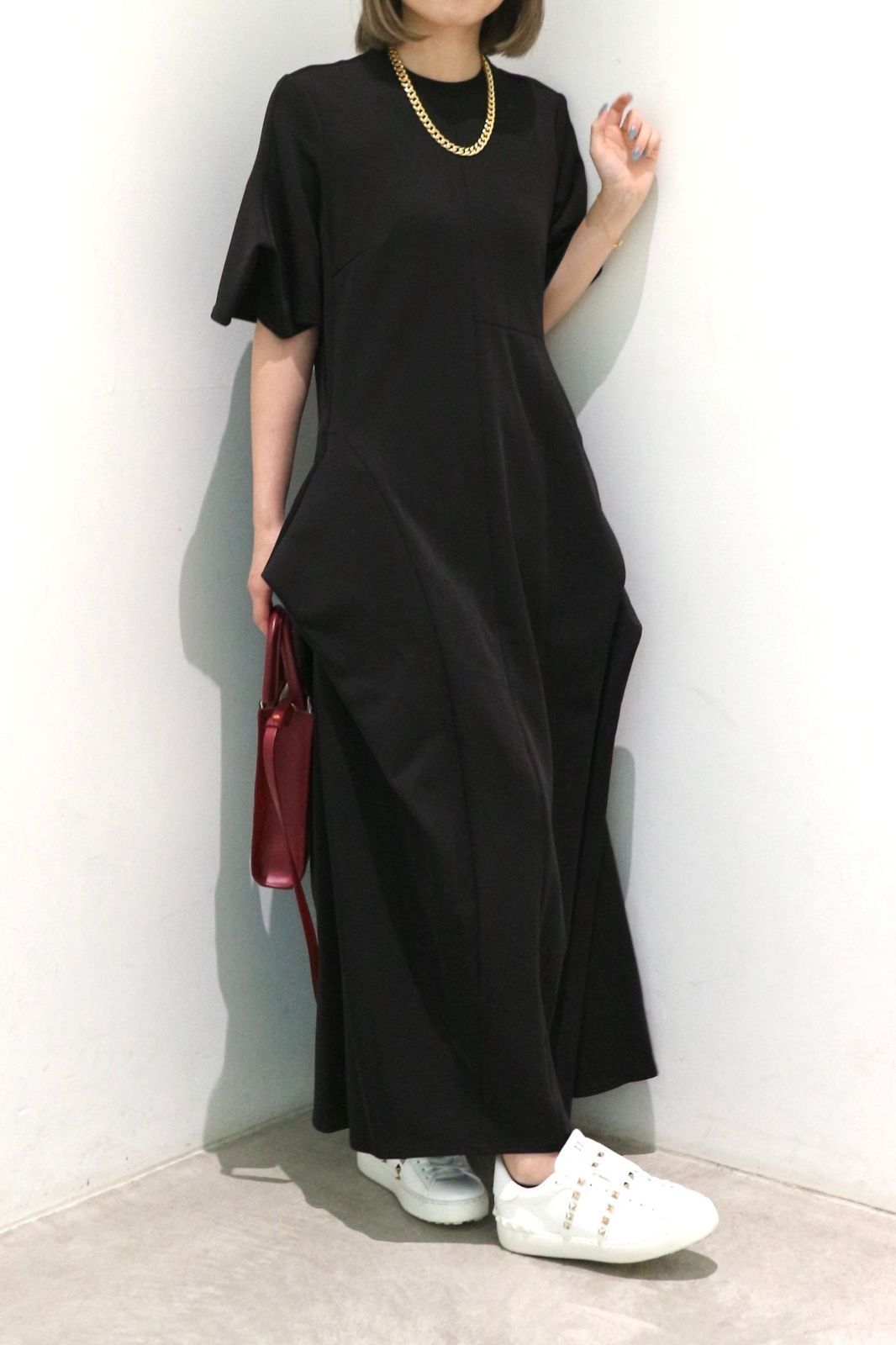 UN3D.｜アンスリード TRIANGLE TUCK OP トライアングルタック ワンピース ブラック ボリューム袖