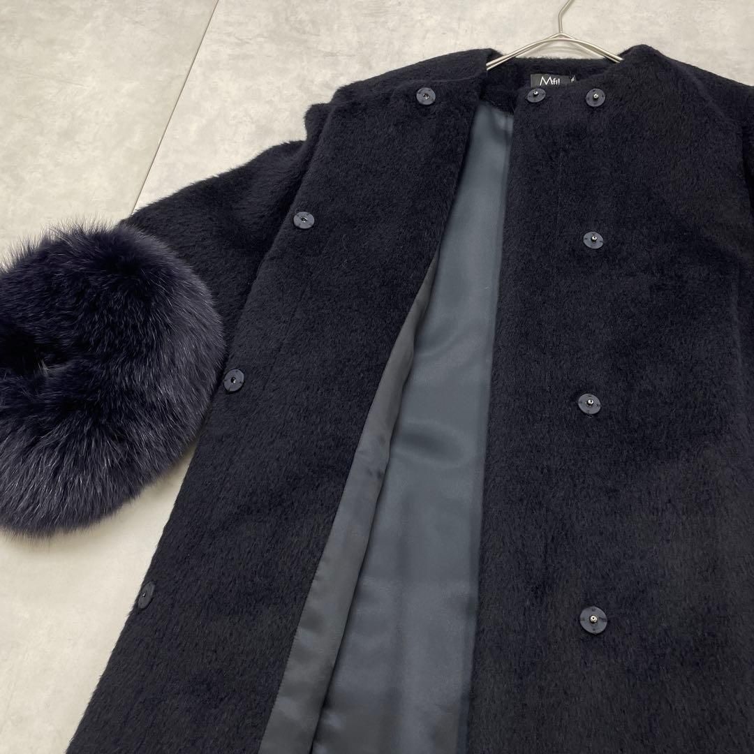 M.fil エムフィル アルパカ混 ノーカラーコート フォックスファー