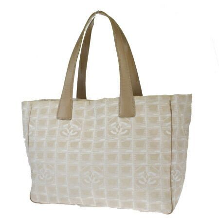 送料無料 【中古】 シャネル CHANEL ニュートラベルライン トートバッグ MM ショルダー ココマーク ベージュ ジャカード レザー 09EW404