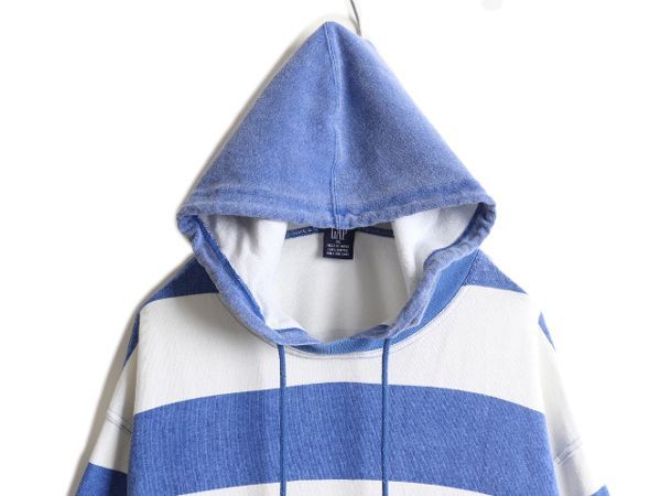 90s OLD GAP フード付き ワイドボーダー 長袖Tシャツ パーカー XL-