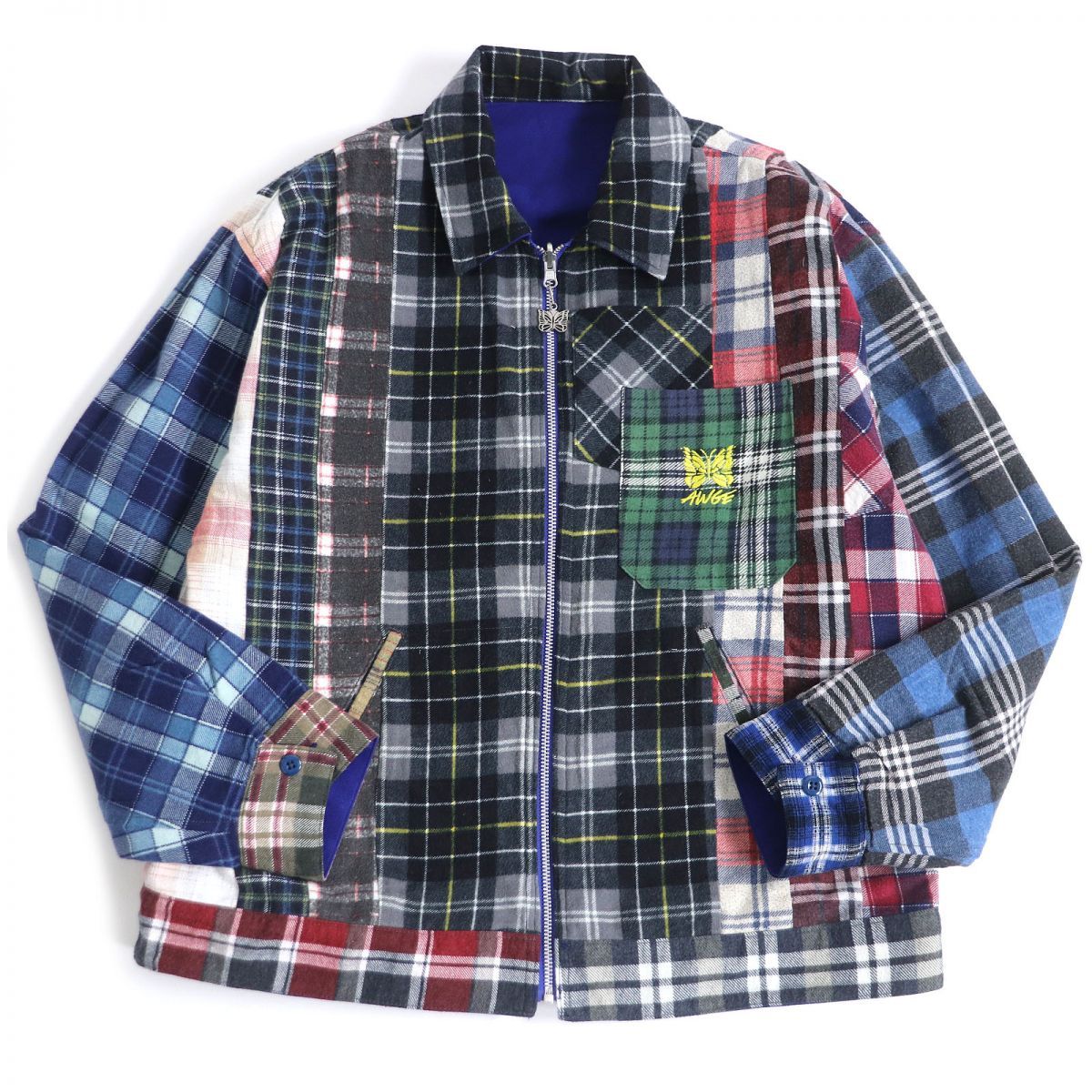 極美□ニードルズ×アウグ NEEDLES AWGE ロゴ刺繍 Reversible Work Jacket/Twill&Flannel Shirt  リバーシブル ワークジャケット マルチ L