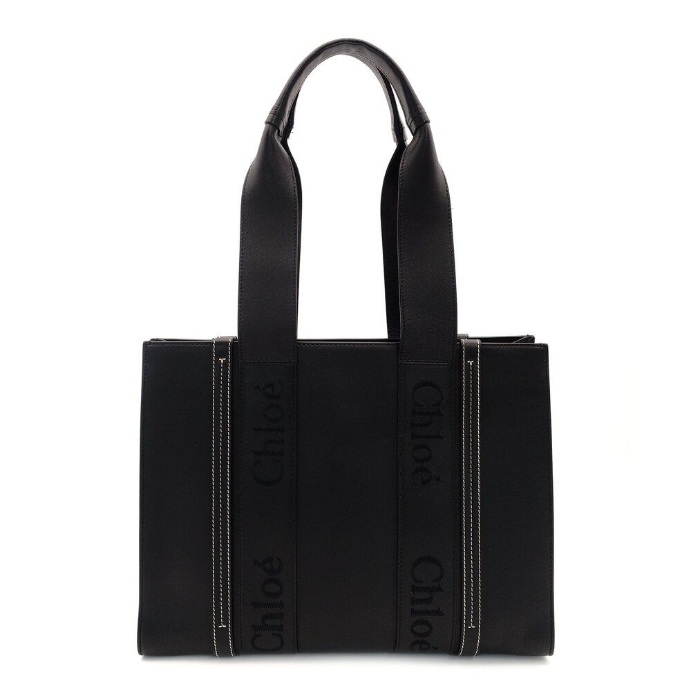 クロエ Chloe ウッディ レザー ブラック トートバッグ ロゴ ショルダー 黒 ショルダー 7-9-726