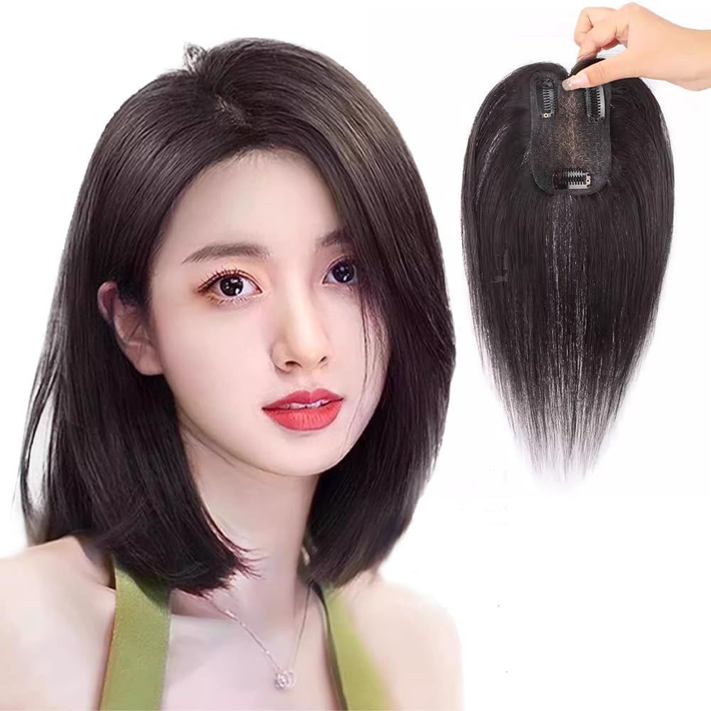 QIAOXI ヘアピース ポイントウィッグ 総手植え 黒いネット 部分