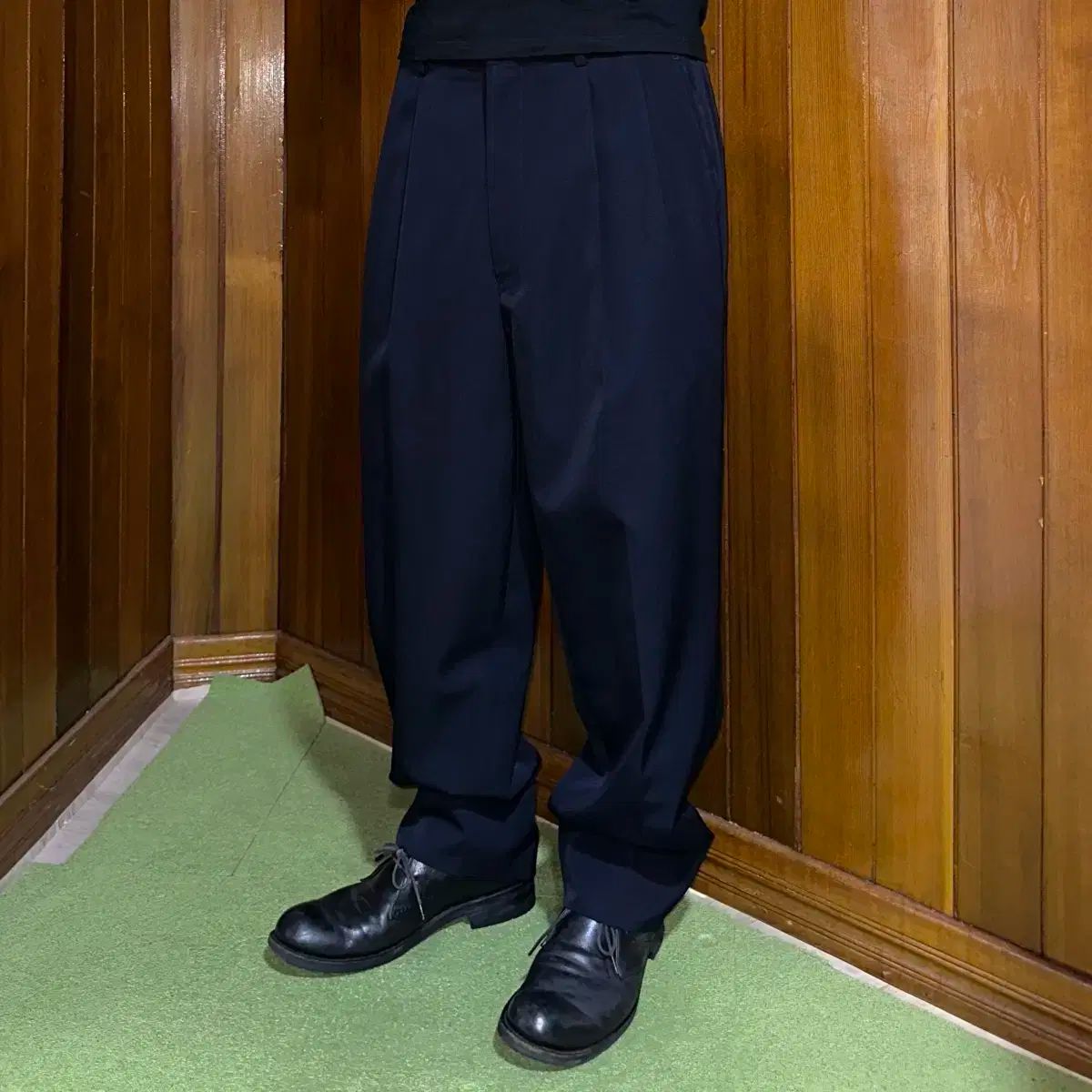 コムデギャルソン　ツータックワイドテーパードスラックス　90s ダークネイビー COMME des GARÇONS HOMME】 1991年 アーカイブ 2タック ワイド