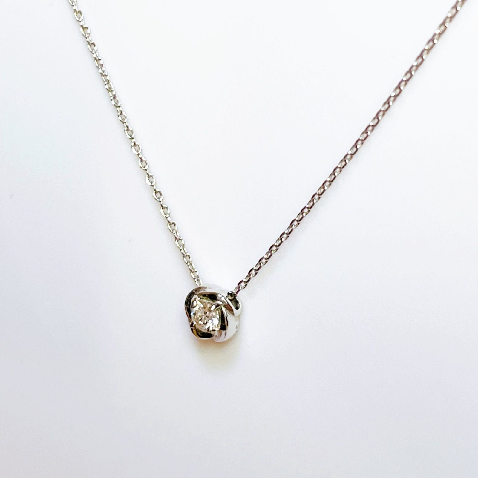 ネックレスK10ダイヤ WISP ウィスプ 一粒 WG ローズデザイン 0.05ct 