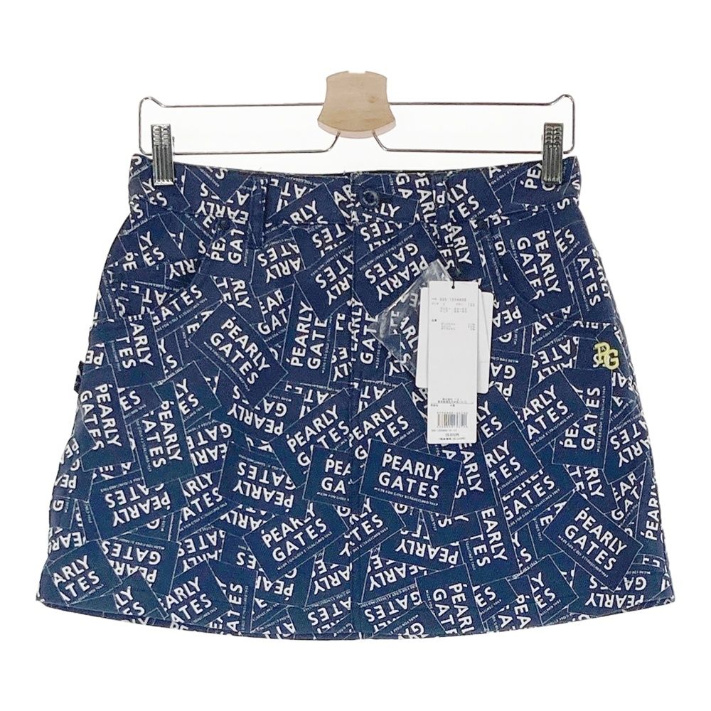 サイズ 1 PEARLY GATES パーリーゲイツ 055-1234808 ストレッチスカート ステッカーロゴ 総柄 ネイビー系 240101543807 ゴルフウェア レディース ストスト