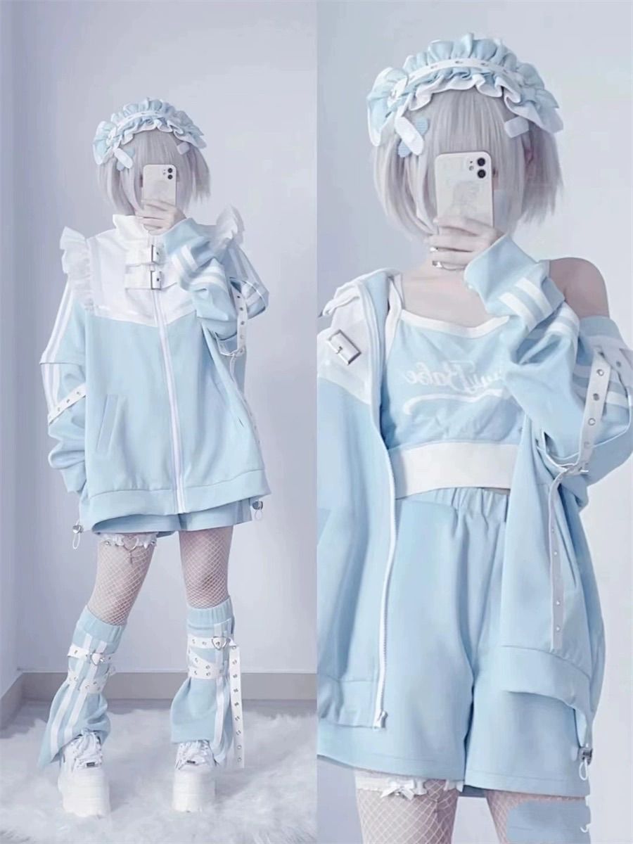 ☆超人気☆ セットアップ 天使界隈 パステルブルー ジャージ サブカル 服 水色界隈 白 コスプレ 地雷系 量産型 天使 エンジェル ロリータ 渋谷  病みかわ セットアップ ゴスロリ 推し活 パンツ セット y3k パーカー 2XL 大きいサイズ ゆったり - メルカリ