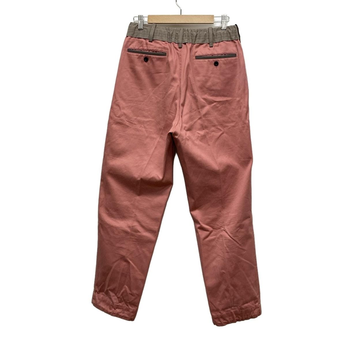 Sacai サカイ パンツ サイズ1 S メンズ - 22-02821M ピンク×グレーベージュ フルレングス|ウエストゴム