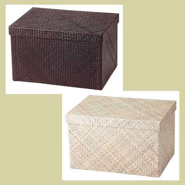 パンダン 蓋付き収納の四角タイプ 37×26×22cm １種選択 ２種類 かご アジアン バスケット 収納 ケース 箱 入れ物 感 リーズナブル シンプル フタ 個性的 ハード 白系 茶色 ボックス ブラウン ナチュラル