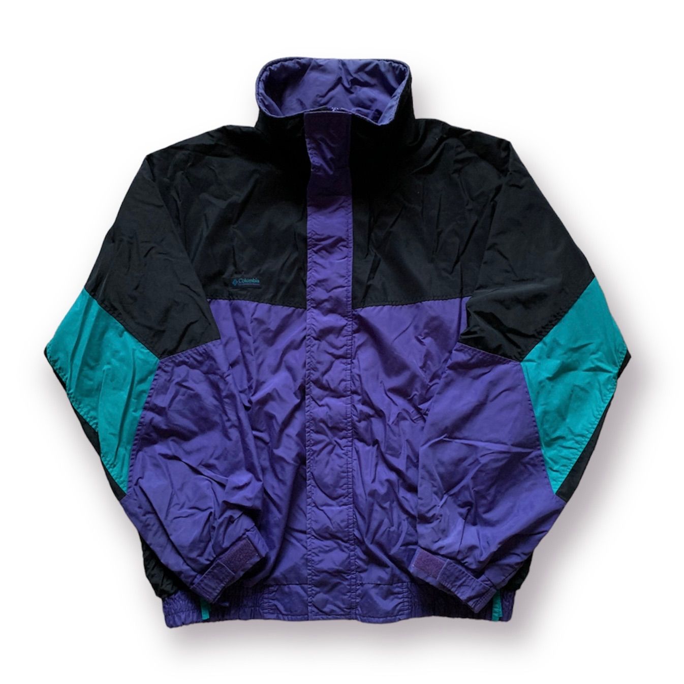 90s Columbia Avalanche Mountain Parka コロンビア マウンテンパーカー クレイジーパターン Lサイズ相当 ブラック  エメラルドグリーン パープル - メルカリ