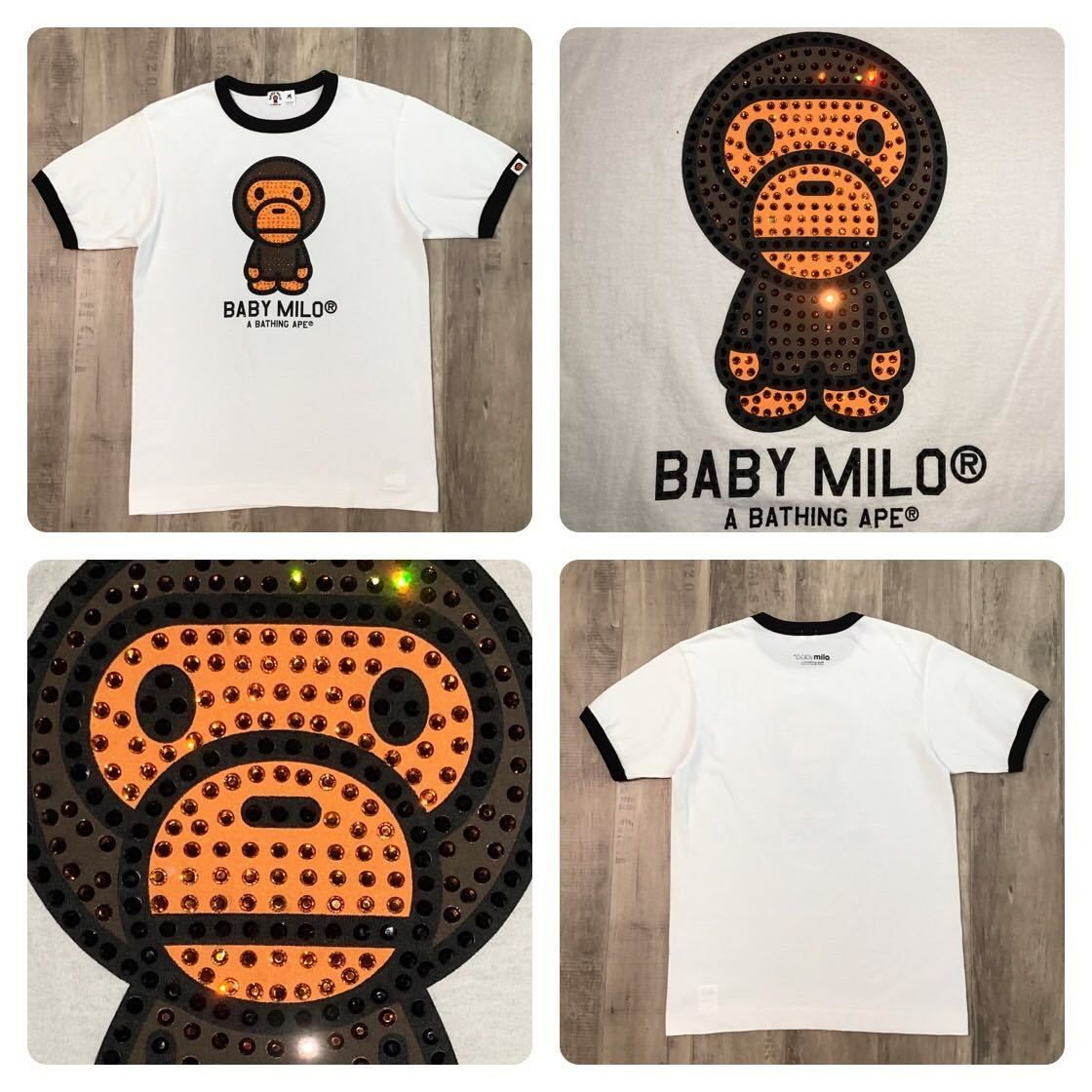 返品不可ですA BATHING APE　BABYMILO　スワロフスキー（レッド）Ｔシャツ