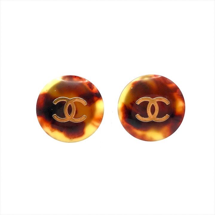 良品 CHANEL シャネル ココマーク べっ甲 ラウンド イヤリング ブラウン a3812