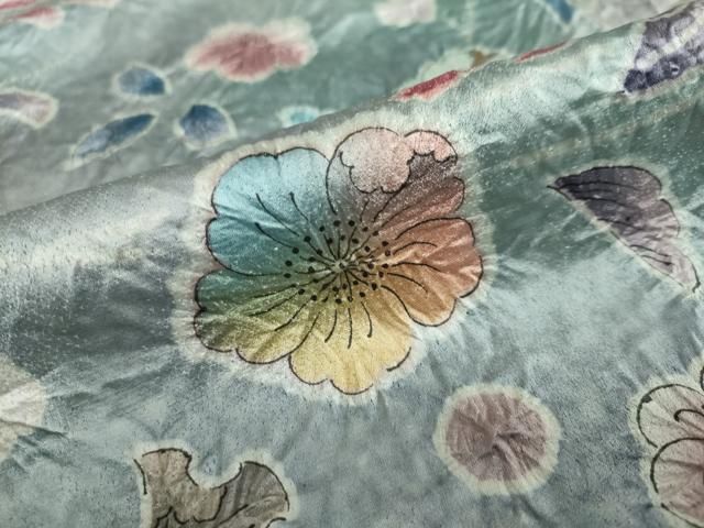 平和屋着物○伯河貞雄 訪問着 絞り 辻が花 暈し染め 銀通し地 正絹