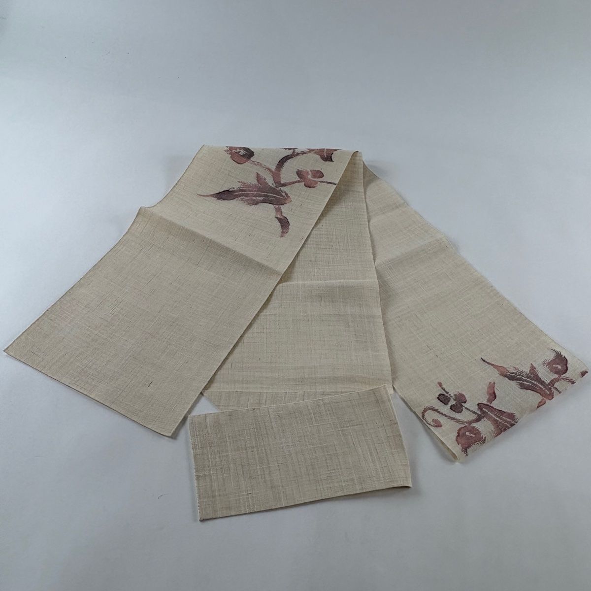 名古屋帯 美品 優品 八寸名古屋帯 松葉仕立て 紬地 夏帯 草花