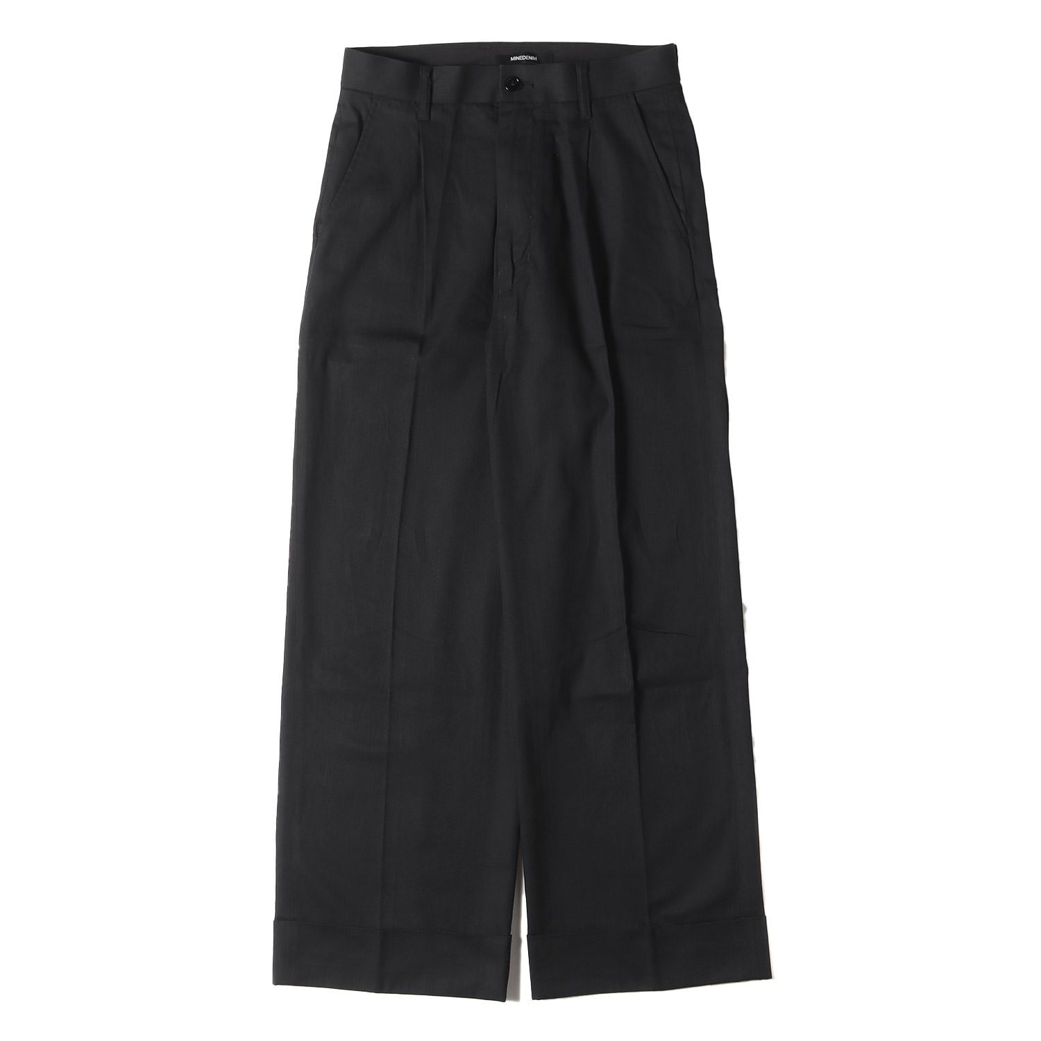 MINEDENIM マインデニム パンツ サイズ:7 ワンタック ターンアップヘム ウォッシュド デニム スリム ワイド トラウザーズ Washed Denim S.Wide TRS ブラック 黒 日本製 ボトムス ジーンズ ジーパン スラ