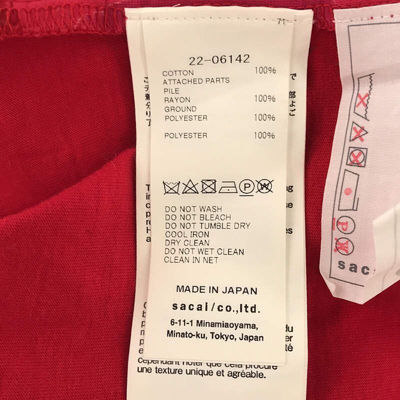 【美品】  sacai / サカイ | 2022SS | バックレース レオパード柄 切替 Tシャツ | 2 | レッド | レディース sacai - 【美品】 sacai / サカイ | 2022SS | バックレース レオパード