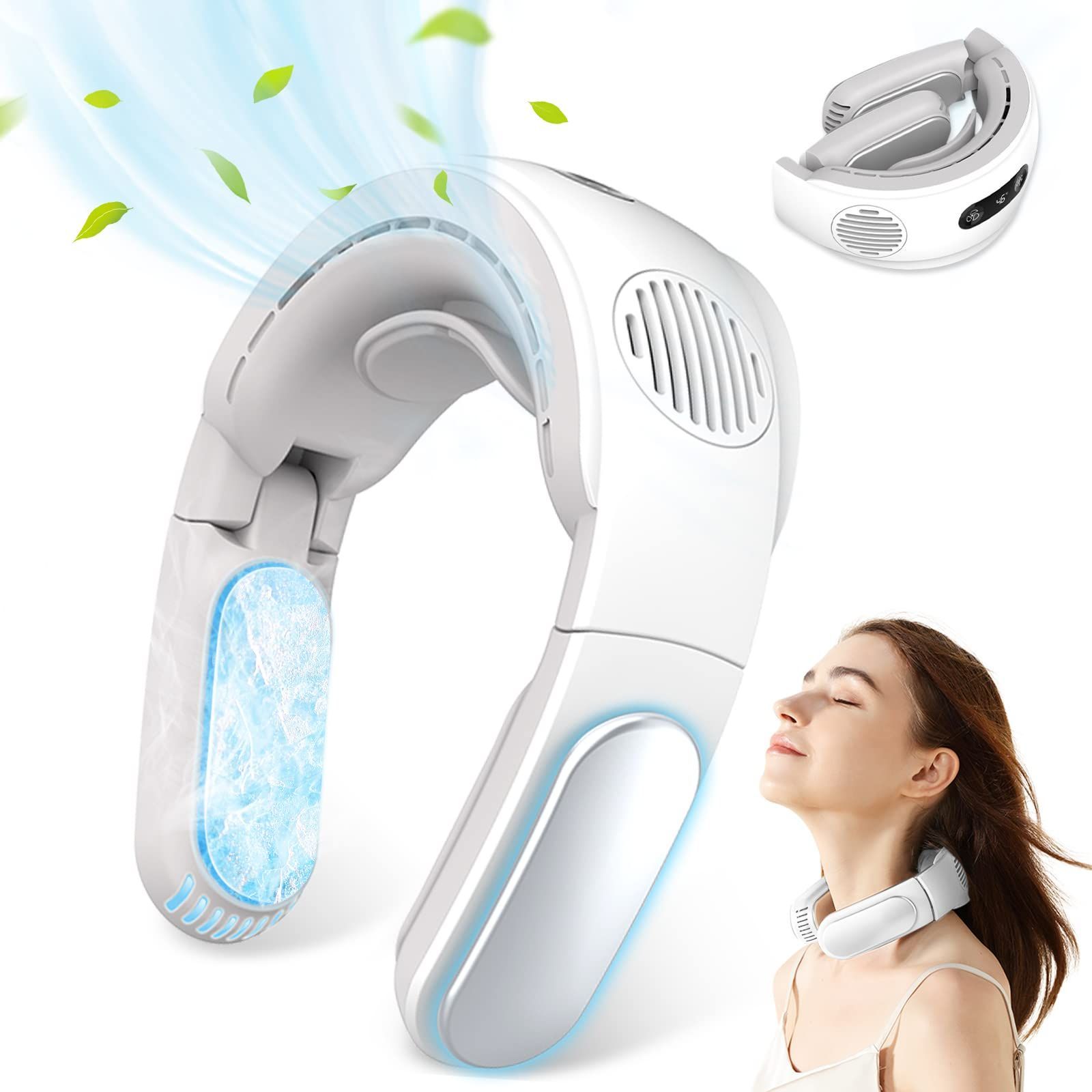 Favoreal 首掛け扇風機 ネッククーラー 2025新版 ネックファン 冷却プレード付き 瞬間冷却 携帯扇風機 羽根なし 5000mAh大容量バッテリー USB充電式 大風量3段階調節 長時間連続稼働 強力 首掛けクーラー 静音 ネック扇風機