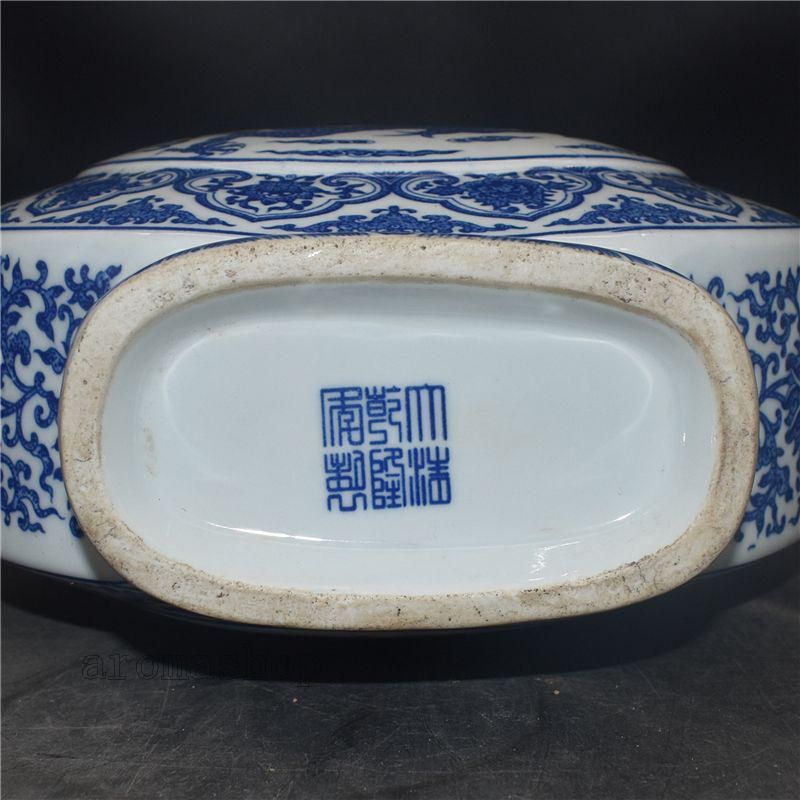 清乾隆青花開窓龍鳳呈祥福寿抱月瓶 景徳鎮 陶磁器 装飾品 現代