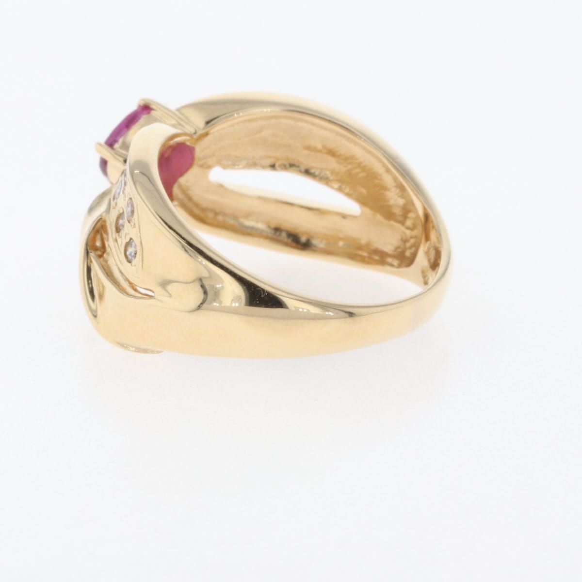 ルビー デザインリング YG イエローゴールド 指輪 メレダイヤ リング 8  