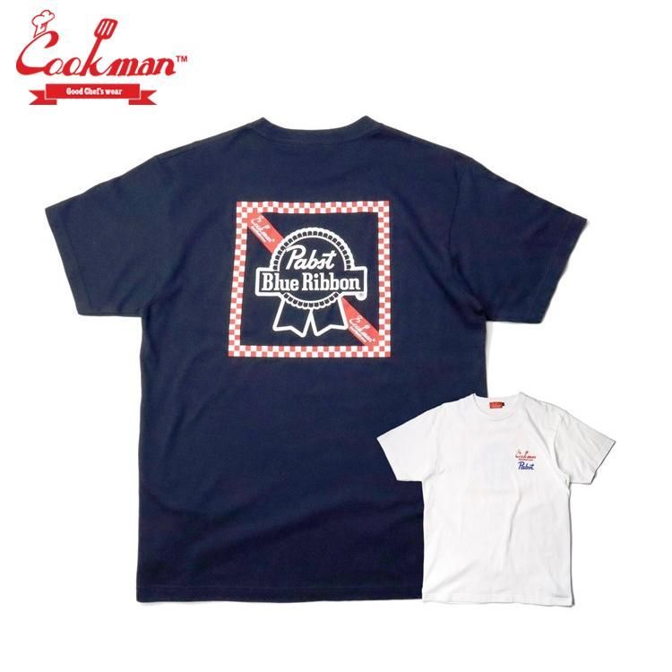 COOKMAN x Pabst Blue Ribbon クックマン x パブストブルーリボン T-shirts コラボTシャツ Checker ネイビー ホワイト 半袖 紺 白 Navy White メンズ レディース 男女兼用 カジュアル