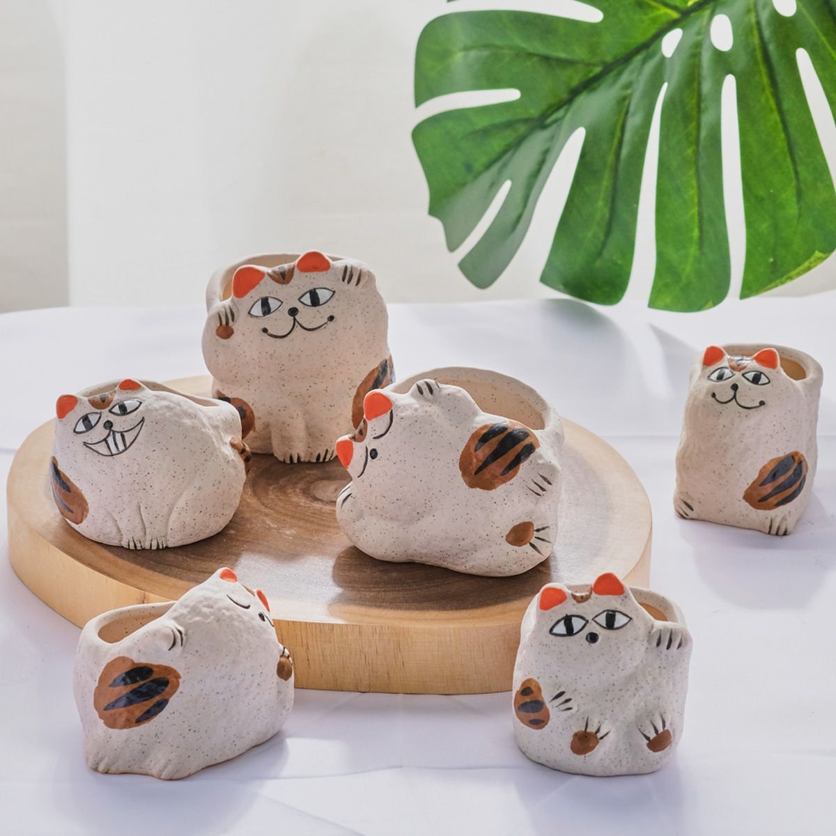 鉢植え 植木鉢 プランター プラントポット フラワーポット ガーデニング セラミック 屋内 屋外 インテリア 庭 玄関 猫 ねこ ネコ ミニサイズ 6個セット 多肉植物 サボテン ユニーク 癒しグッズ
