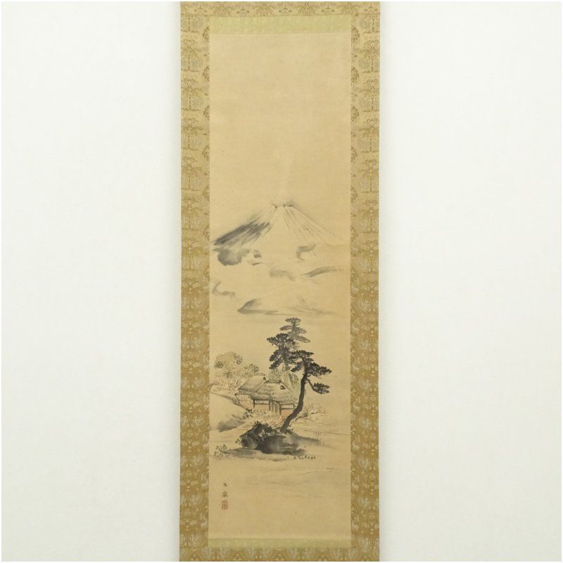 野村文挙筆 富士図 肉筆絹本掛軸 保護箱 掛け軸 床の間 書 おしゃれ 絵画 表具 芸術 茶道 年中掛け インテリア 茶掛 掛物 和室