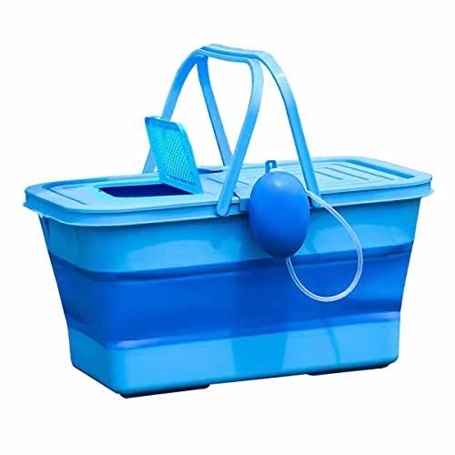 青20L YEZOND 釣り用バケツ 大容量 折りたたみバケツ 蓋付きバケツ 蓋には柔軟に開閉できる換気ネットがあり (青20L)