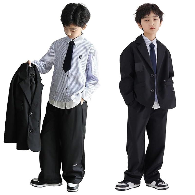 IOZO ダンス衣装 キッズ ヒップホップ チアガール 男の子 フォーマルスーツ スーツパンツ ネクタイ付き セットアップ 韓国ダンス ステージ衣装 子供スーツ チームダンス オシャレ 派手 演出服 団体服 hiphop 発表会 卒業式 120-