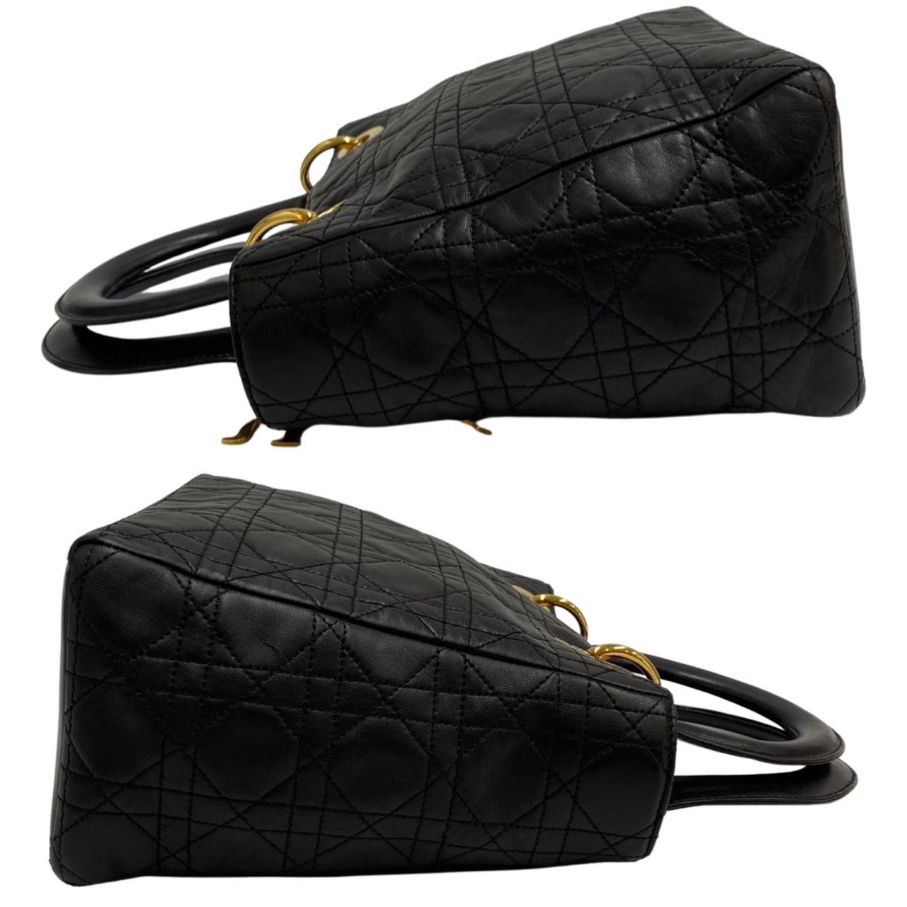 極 美品 Christian Dior ディオール レディディオール カナージュ ラムスキン レザー 本革 ハンドバッグ ミニ トートバッグ ブラック 20577