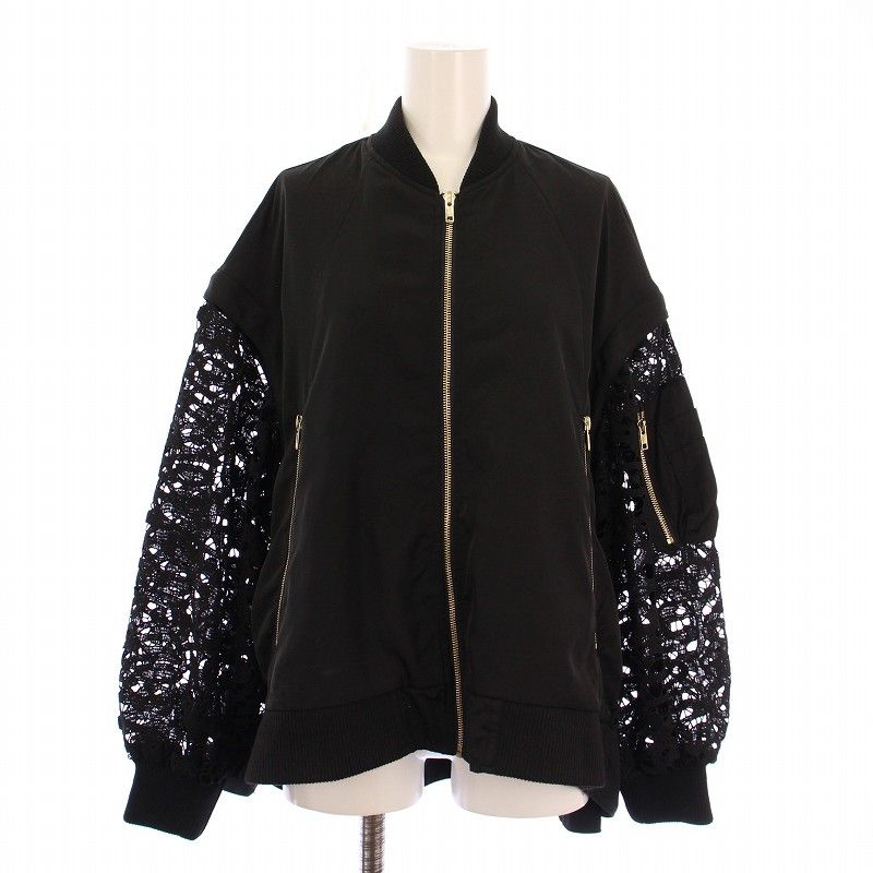 リズレイ RISLEY Back lace blouson ブラックレースブルゾン アウター ジップアップ 切替 花柄 F 黒 R2303-BRB496 |BB