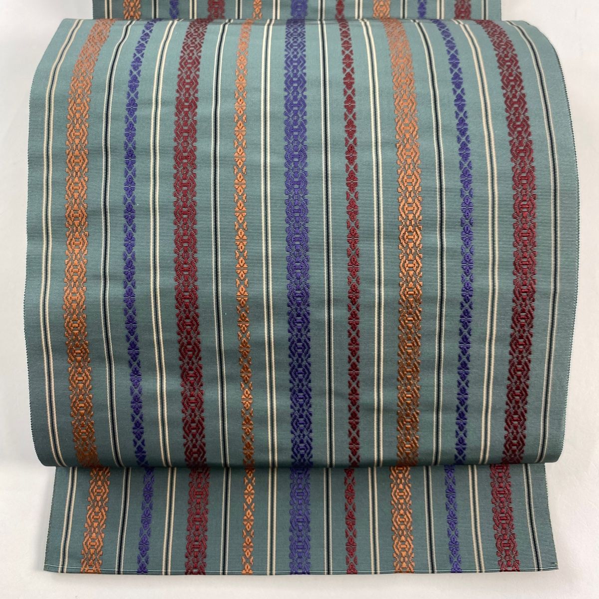 開き名古屋帯 八寸名古屋帯 献上柄 灰緑 正絹