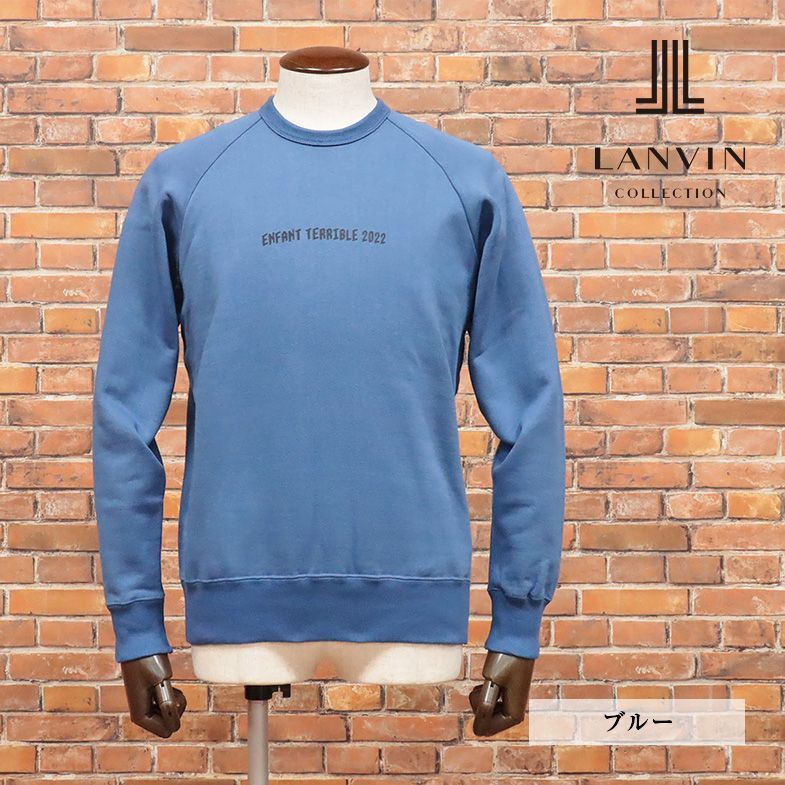 LANVIN COLLECTION/48サイズ/丸首トレーナー やわらかスウェット レタード プリント ラグラン 日本製 新品/青/ブルー/ib175/