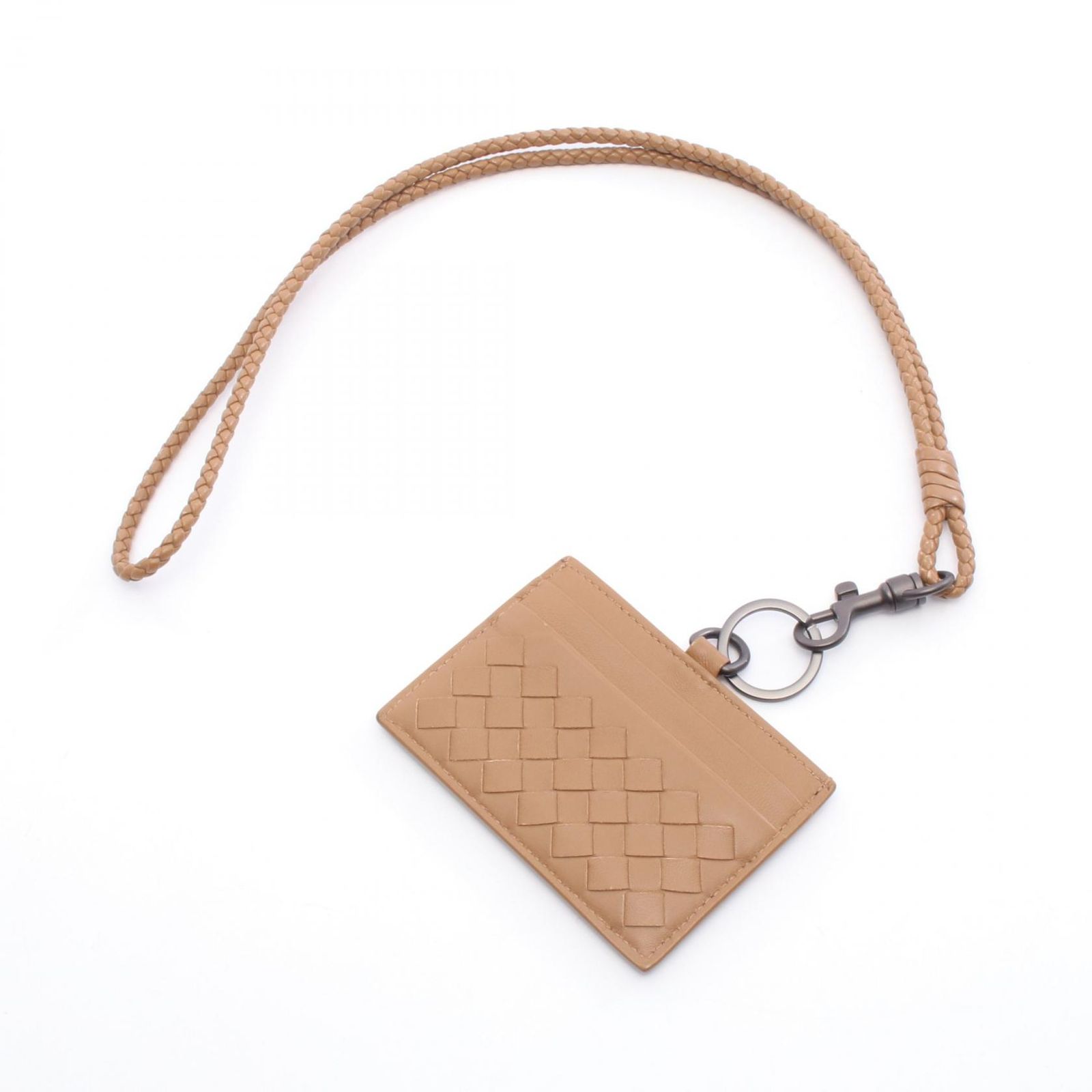 ボッテガヴェネタ BOTTEGA VENETA パスケース イントレチャート IDケース キャメル レザー イントレチャート ネックストラップ ユニセックス Used A