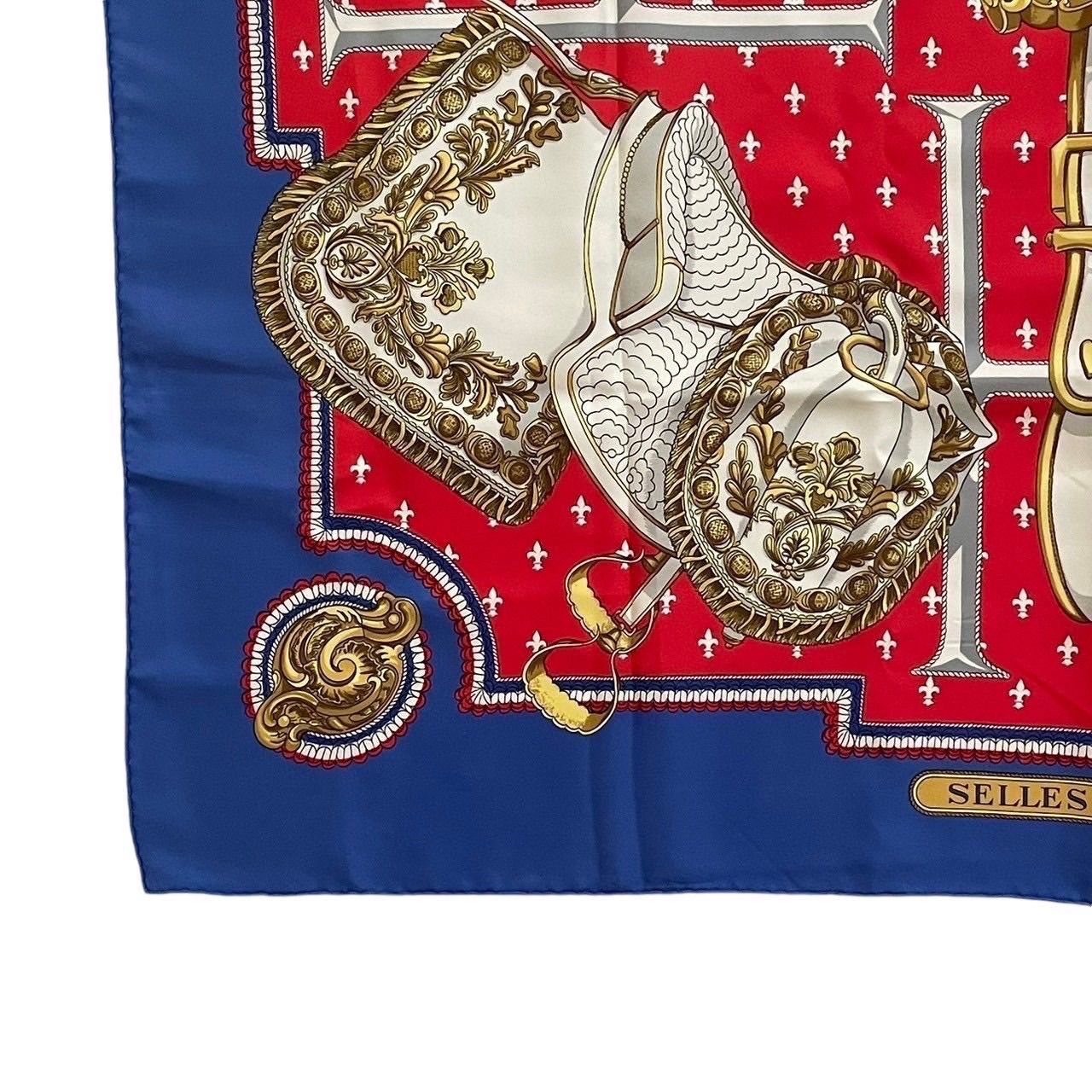 HERMES エルメス スカーフ 青 赤 マルチカラー 大判 カレ90