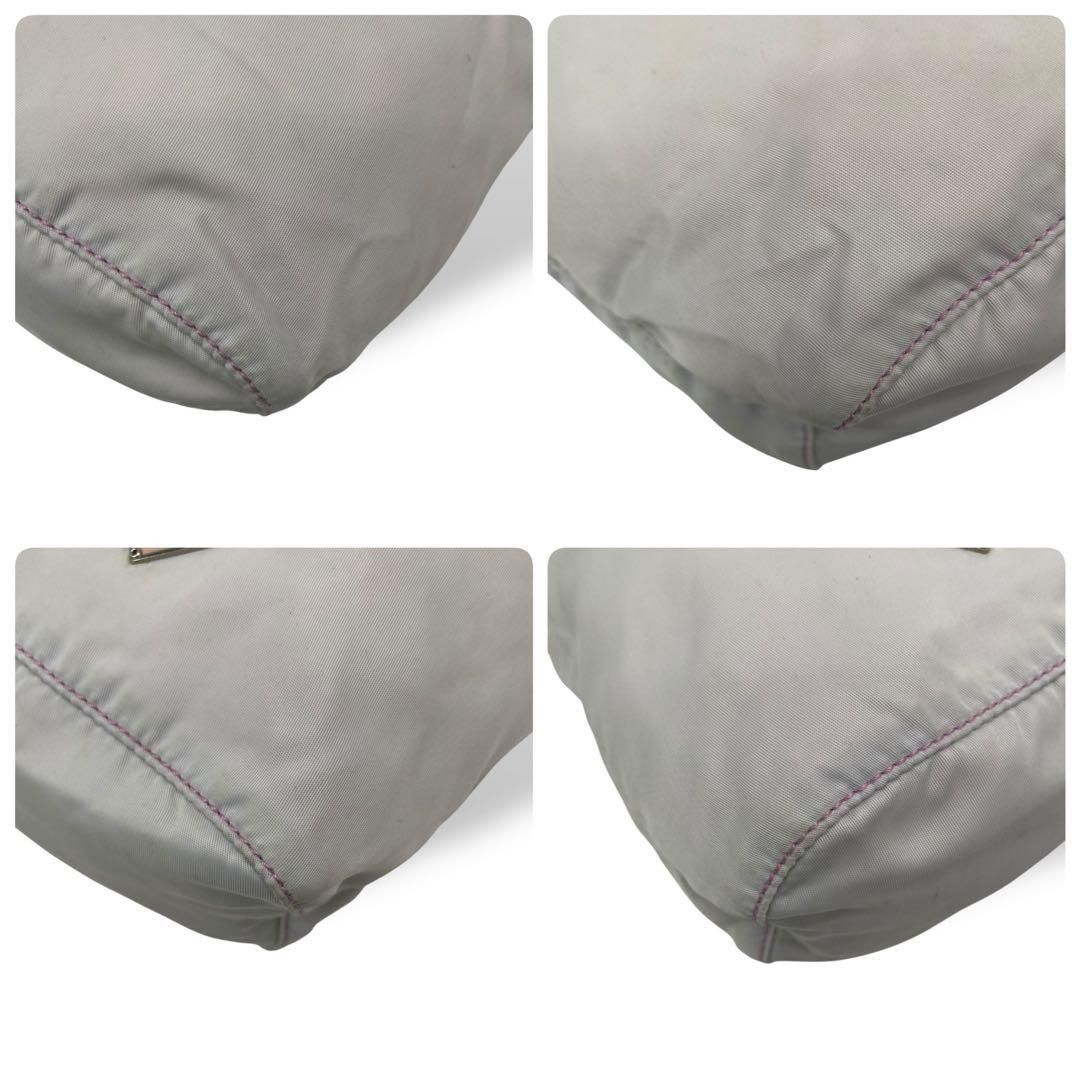 良品 4784 PRADA プラダ 巾着 ポーチ 三角プレート ナイロン グレー