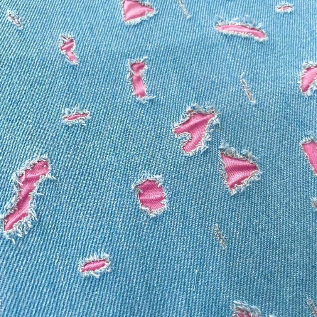 d11▽150×50cm▽コットンデニム生地▽クラッシュ ダメージ ピンク