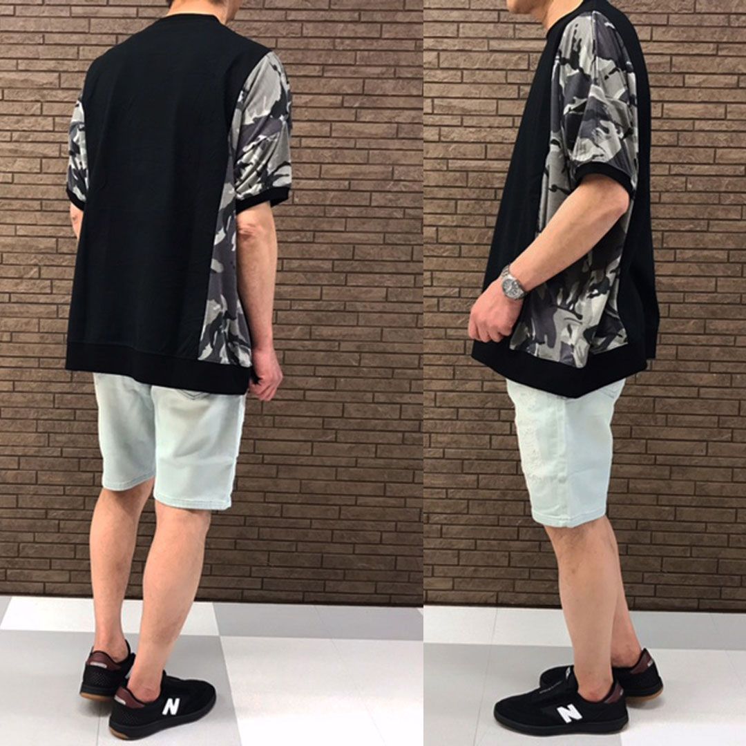 TMDL カモフラージュ 柄 サイド 切替 半袖 ビッグ カットソー Tシャツ